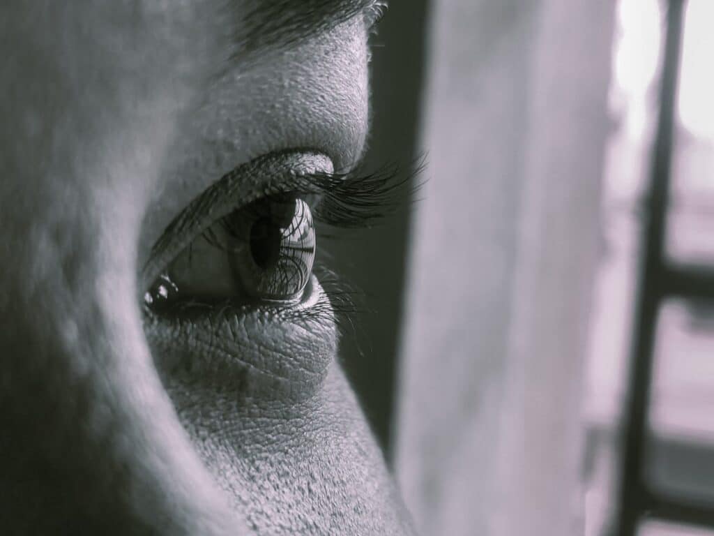 Close-up of eye reflecting overthinking and anxiety, representing EMDR therapy for anxiety relief