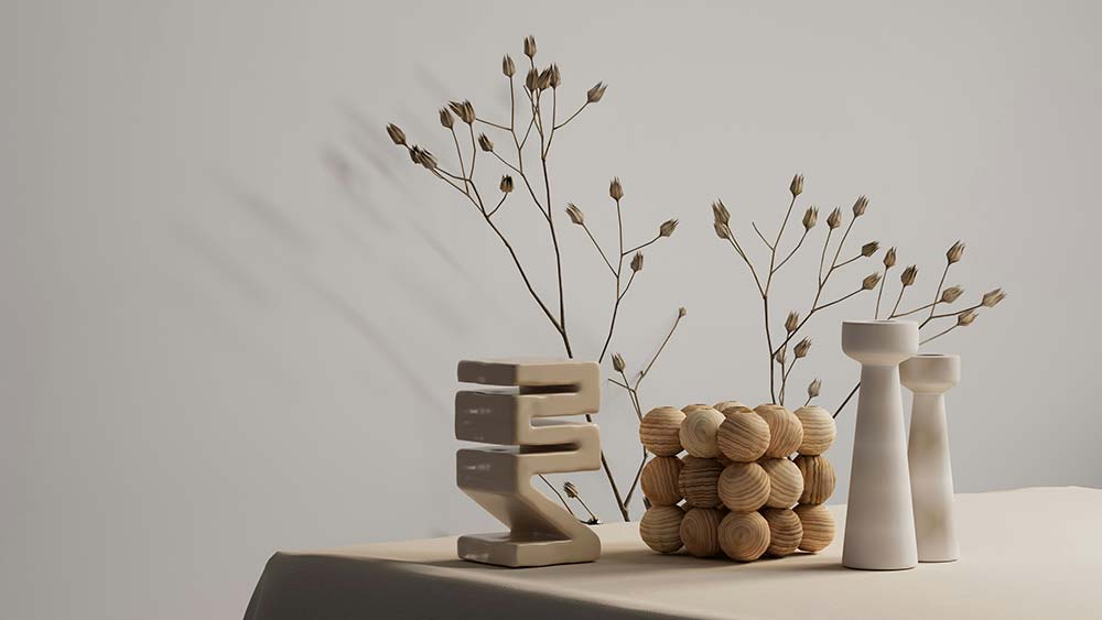 White table with a vase filled with flowers
